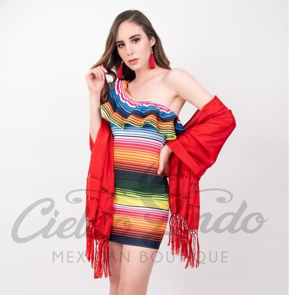 Mexican Serape Fiesta Dress Printed 